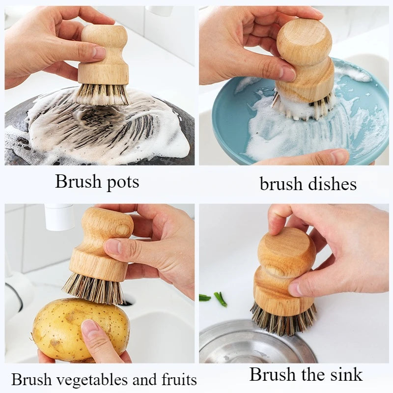 2 Piece Wooden Dish Brush Set Natural Sisal Coconut Kitchen Cleaning Brush