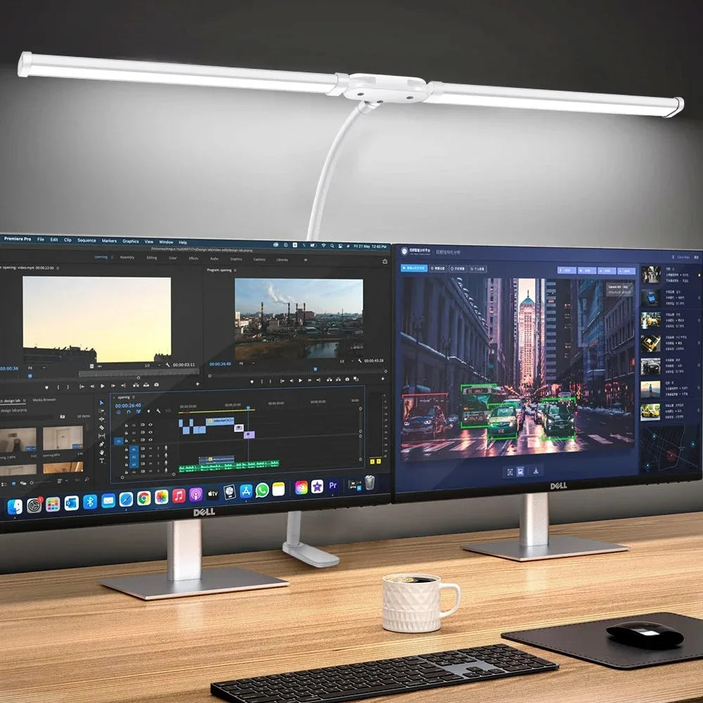 Single Double Head Dimmable LED Clip Desk Lamp for Office Reading