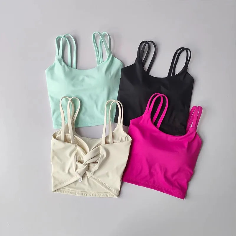Women Sports Bra Push Up Padded Yoga Fitness Vest Back Knot Gym Top
