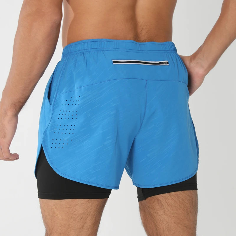 Men 2-in-1 Double Layer Running Shorts Quick Dry Gym Fitness Training Shorts