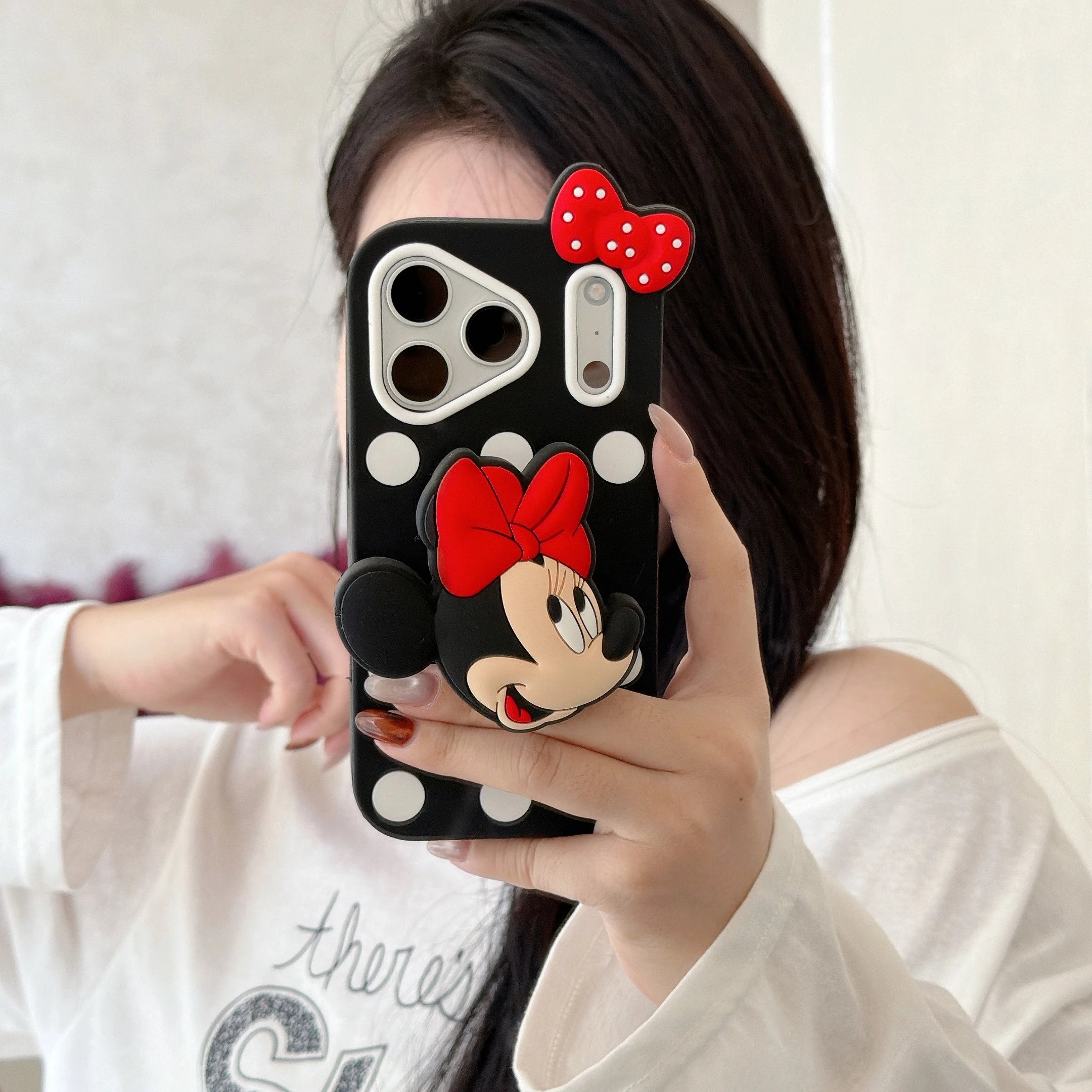 Cute 3D Mickey Minnie Holder Silicone iPhone Case