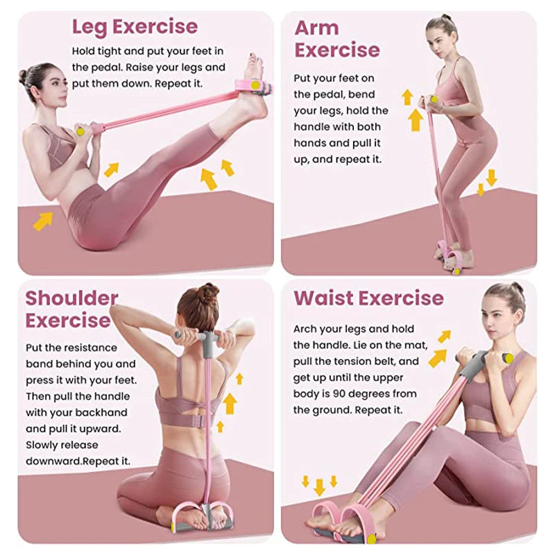 Resistance Band Pedal Puller 4 Tube Fitness Rope for Abs Waist Arm Training