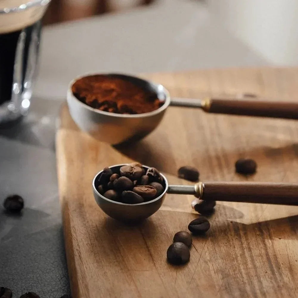 Stainless Steel Coffee Scoop 25ml Wooden Handle Measuring Spoon Long Handle