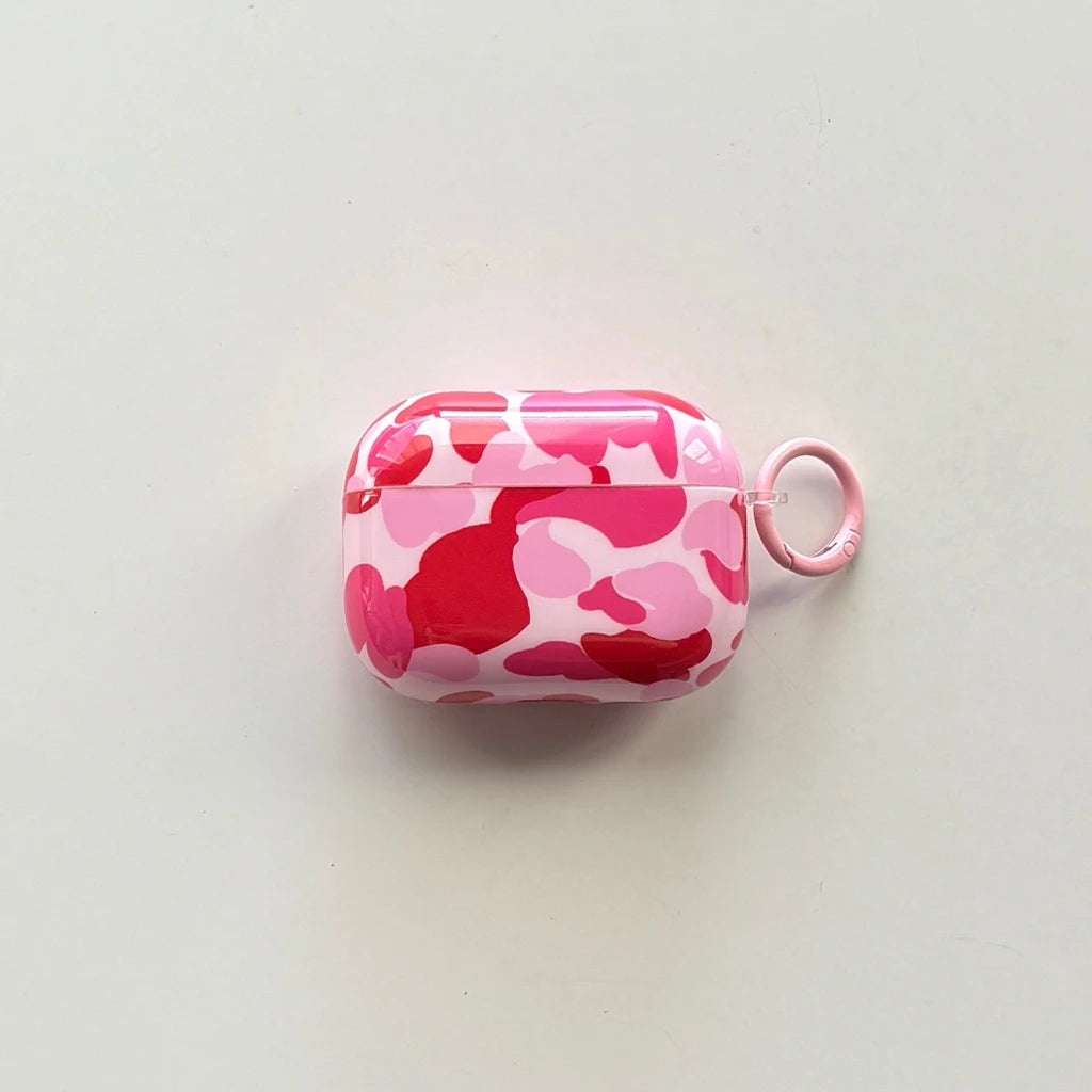 Camouflage Color Collision Stylish AirPods Earphone Case Cover with Hook