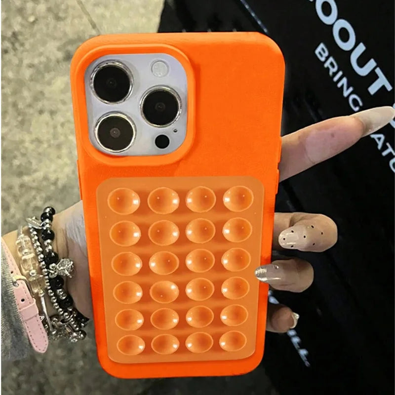 3D Suction Cup Stand Litchi Pattern iPhone Case
