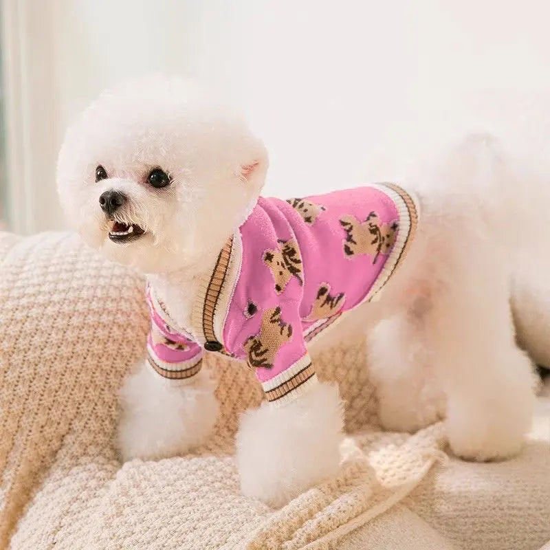 Dog Striped Cardigan Sweater Warm Pet Clothes Puppy Cat Coat