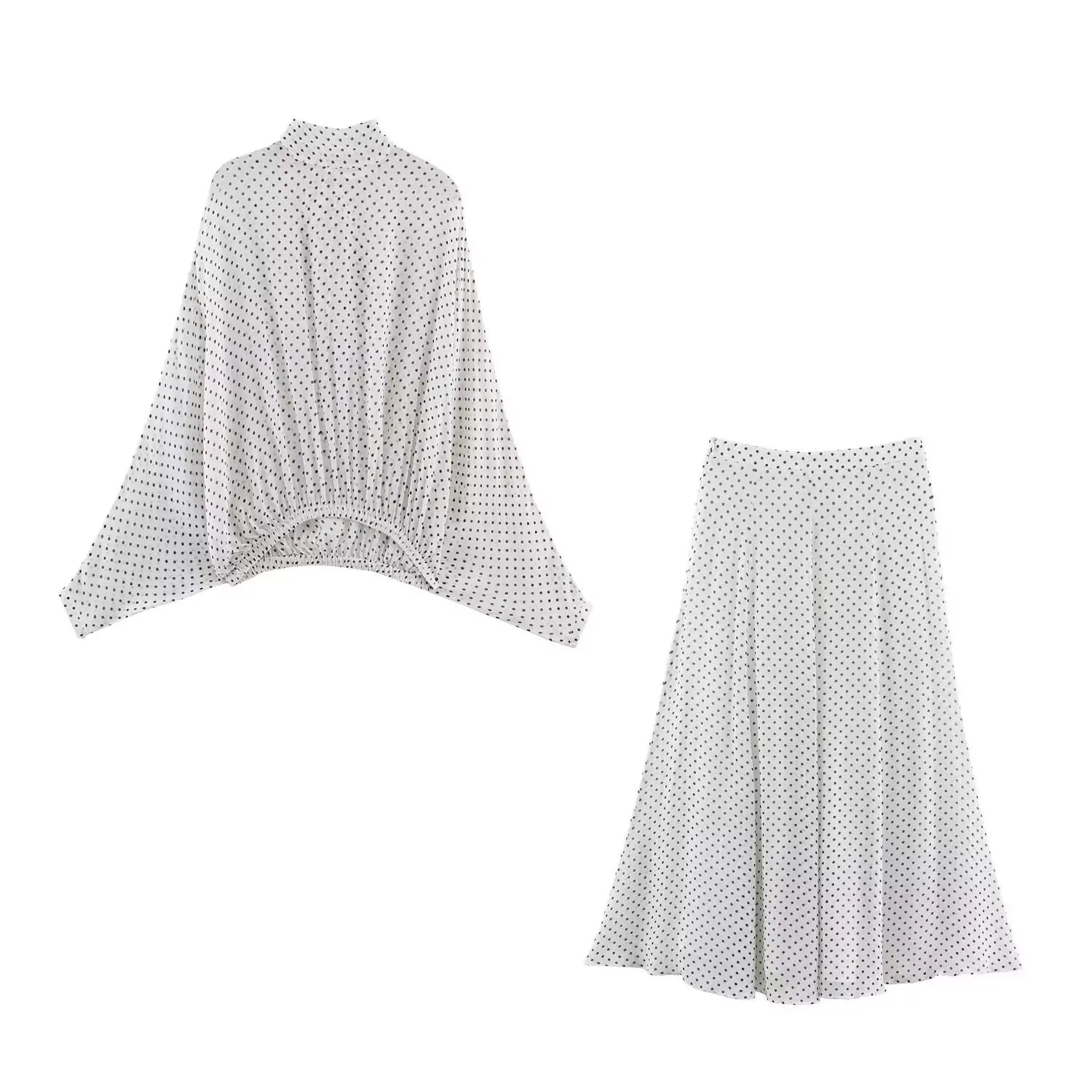 Women Polka Dot Blouse Skirt Set