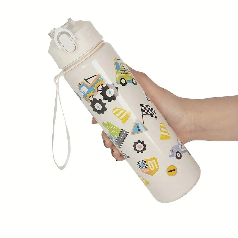 Cute Cartoon Water Bottle 750ml – Kids Leakproof Drinking Bottle with Straw for School, Travel & Gifts