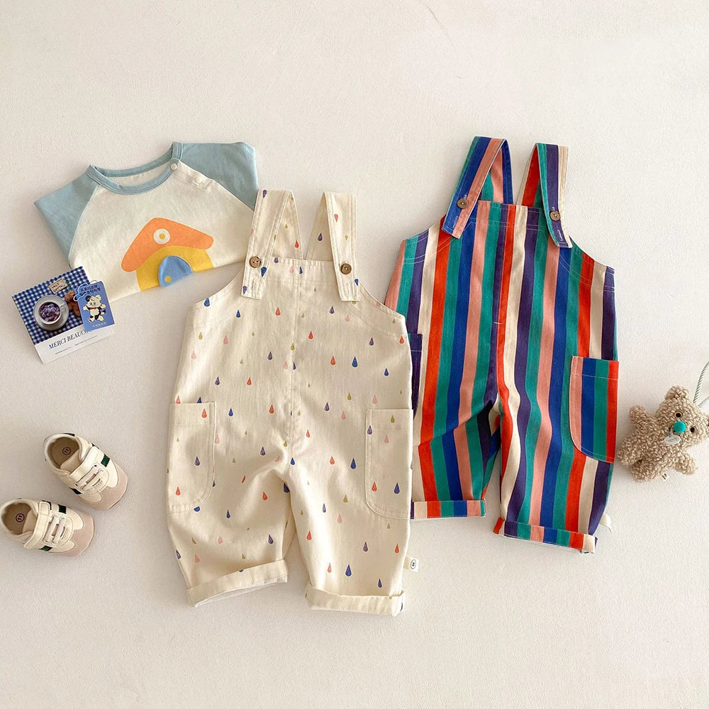 Kids Polka Dot Striped Overalls Fashion Jumpsuit for Boys & Girls
