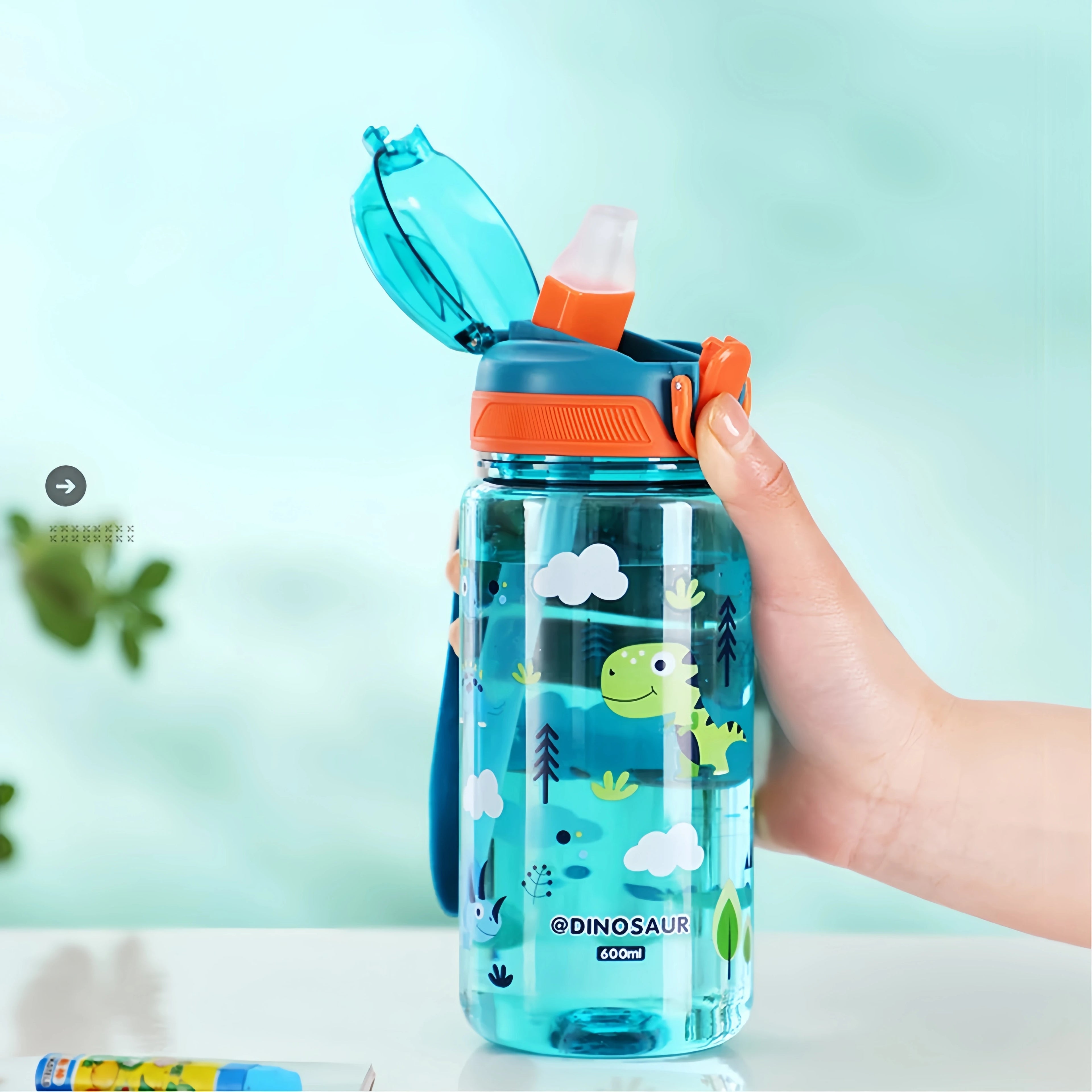 600ml Dinosaur Kids Water Bottle with Straw