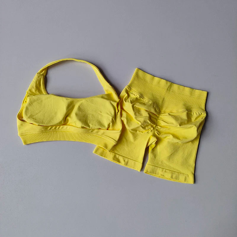 Women Gym Set Sports Bra Shorts Seamless Workout Outfit Yoga Fitness Set