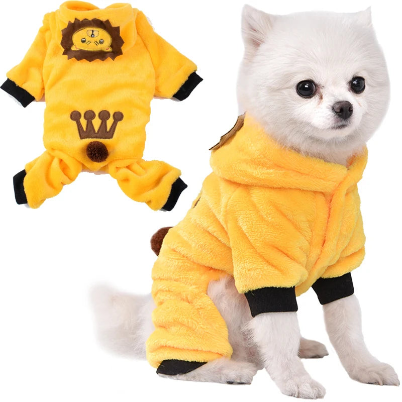 Soft Warm Fleece Dog Jumpsuit Hoodie Pet Clothes Small Dogs Cats Costume Coat