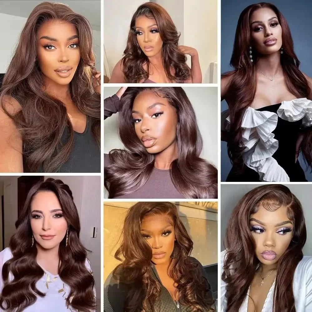 Chocolate Brown Body Wave Wig – HD Lace Front Human Hair Glueless Wig