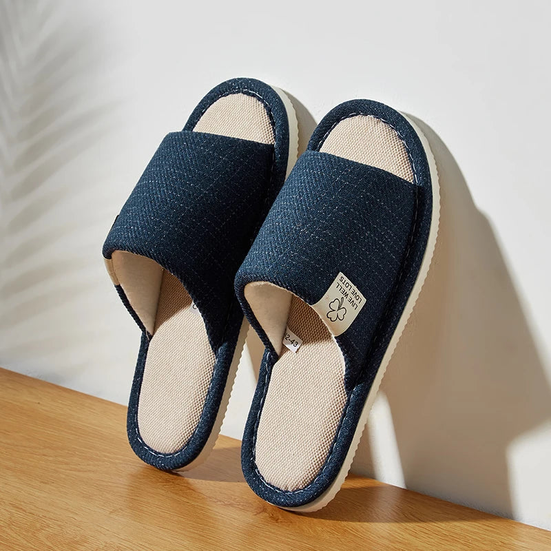 Linen Home Slippers Breathable Indoor Shoes Non Slip Open Toe Summer Bedroom Slippers Women Men