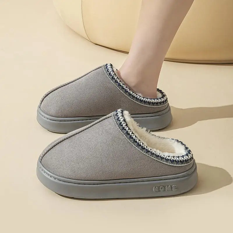 Platform Fluffy Slippers Warm Plush Thick Sole Cozy Indoor House Shoes for Women Winter Comfort Slides