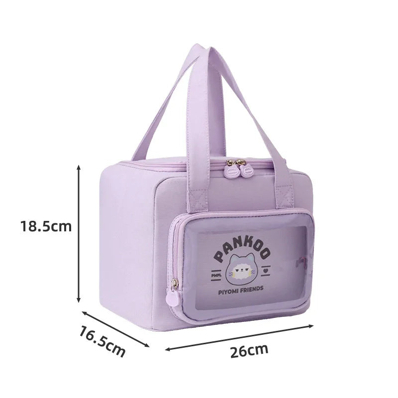 Corduroy Thermal Insulated Lunch Bag Multifunctional Storage Handbag Picnic Cooler Bag