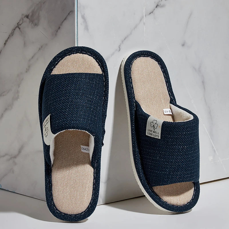 Linen Home Slippers Breathable Indoor Shoes Non Slip Open Toe Summer Bedroom Slippers Women Men