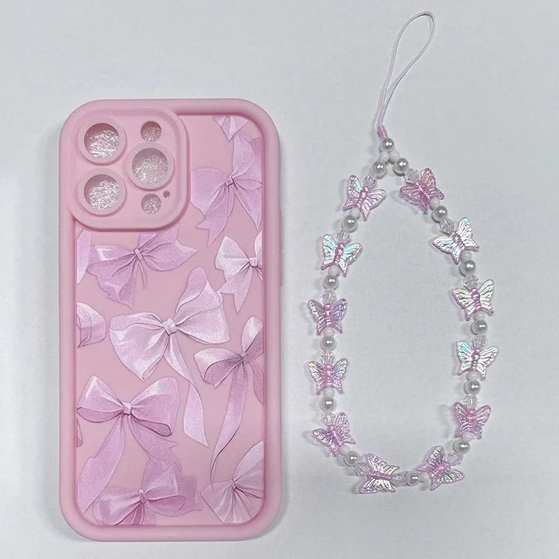 Pink Bow Silicone Butterfly Charm iPhone Case