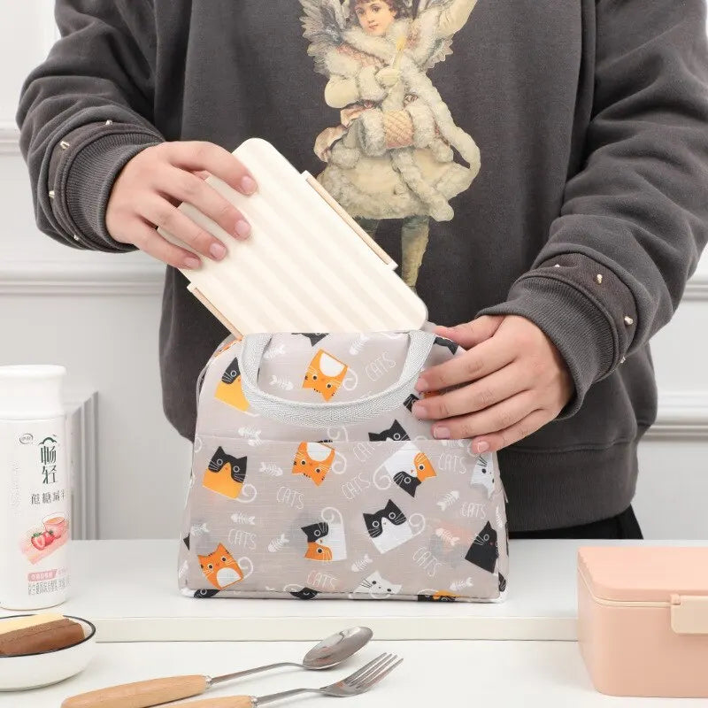 Cartoon Insulated Lunch Bag Kids Portable Thermal Bento Cooler Bag