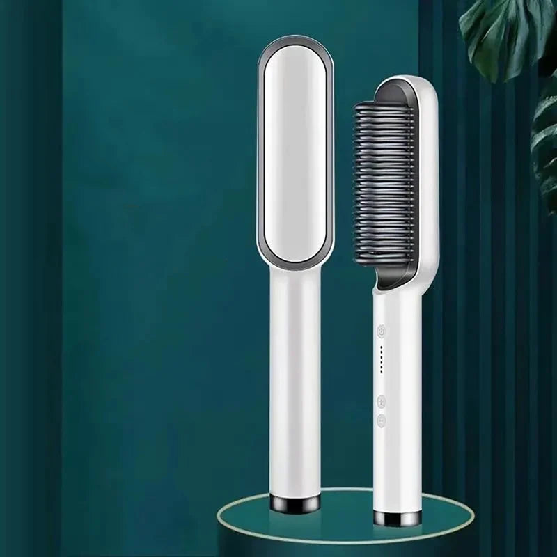 Electric PTC Heating Brush 3-in-1 Hair Dryer Straightener Curler Ceramic Flat Iron Comb