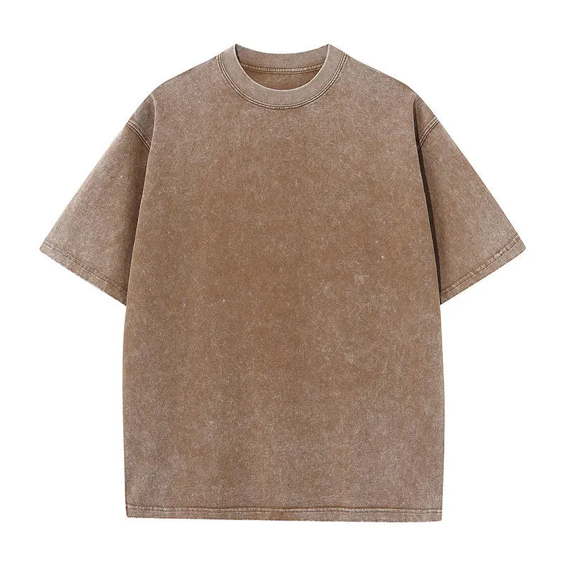 Men Oversized Washed Cotton Vintage T Shirt Loose Fit Short Sleeve Basic Tee