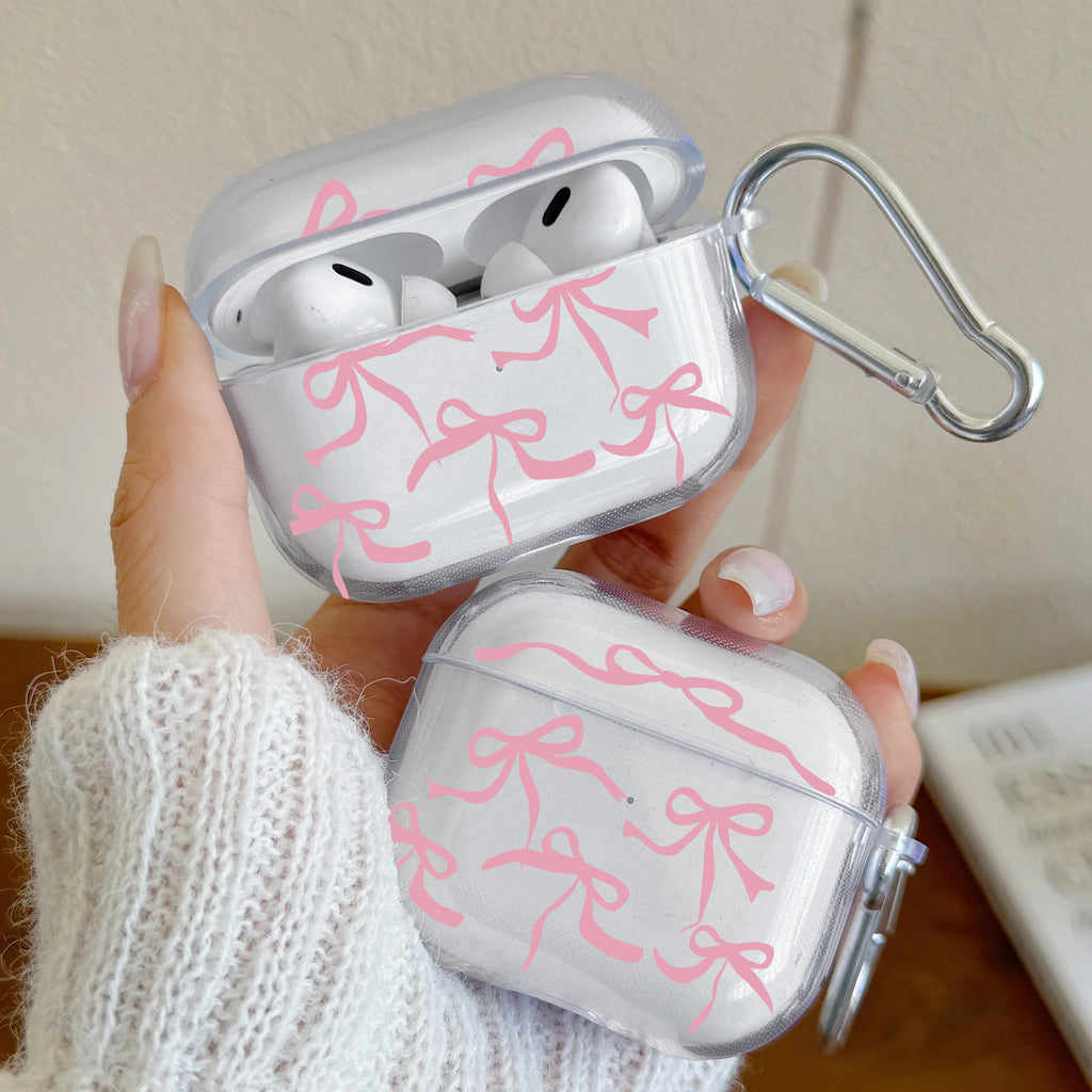 Pink Bow AirPods Protective Case with Keychain Accessory