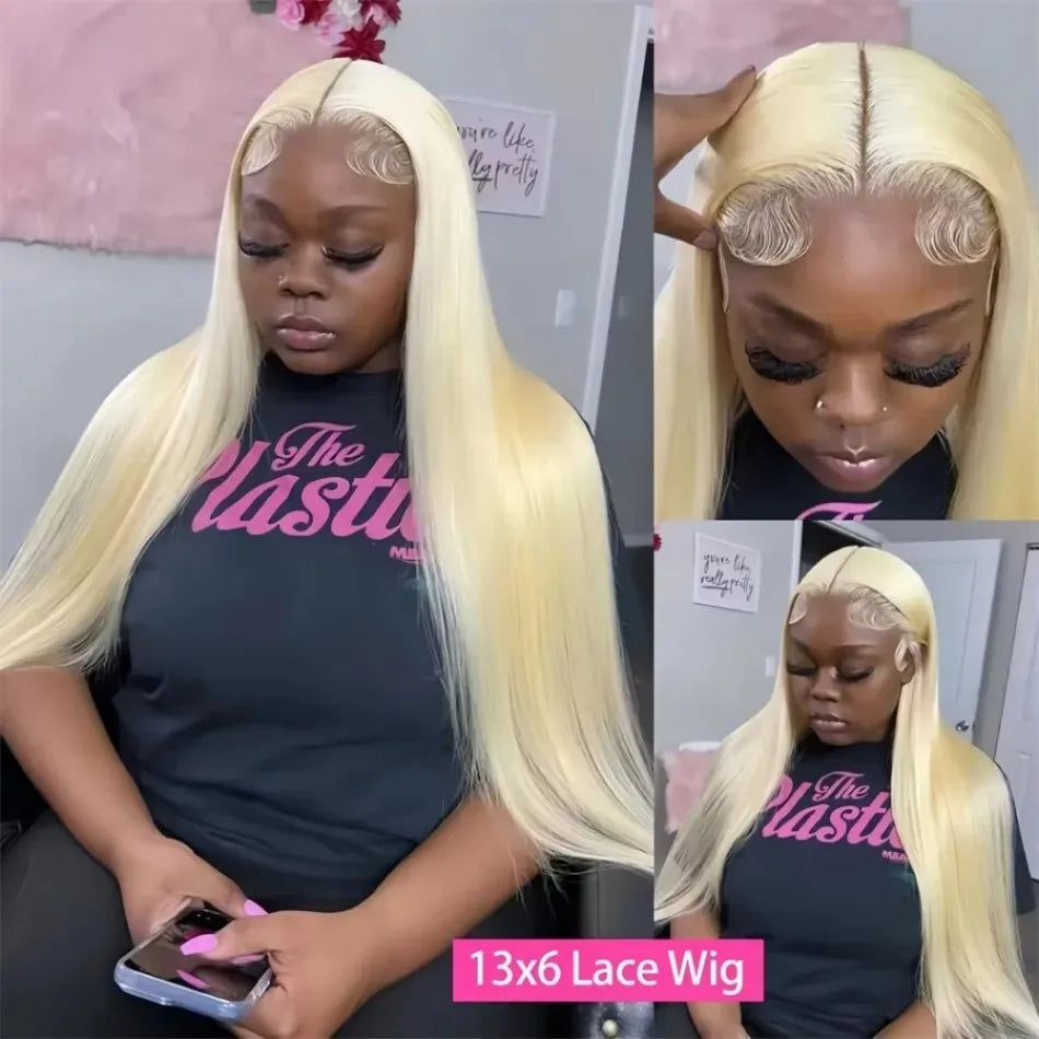 613 Blonde Wig – Straight HD Lace Front Human Hair Wig (Platinum Blonde)