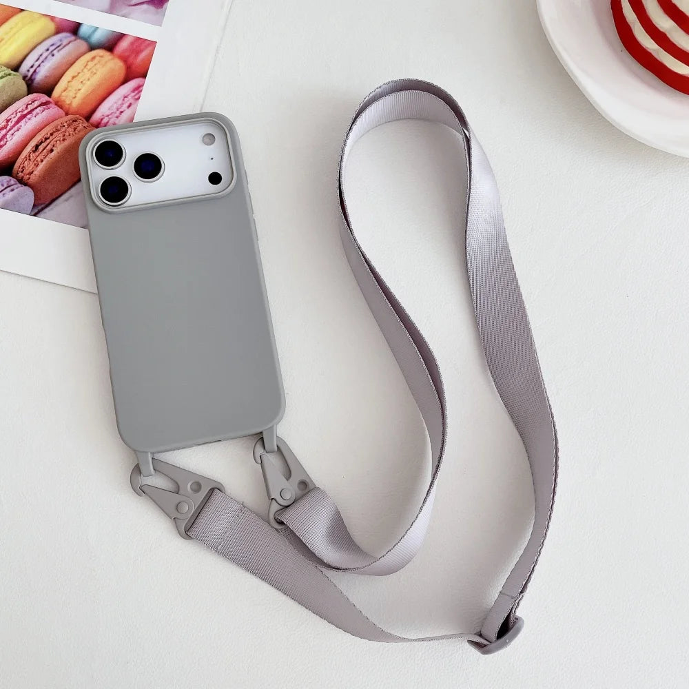 Crossbody Lanyard Matte Silicone Shockproof iPhone Case