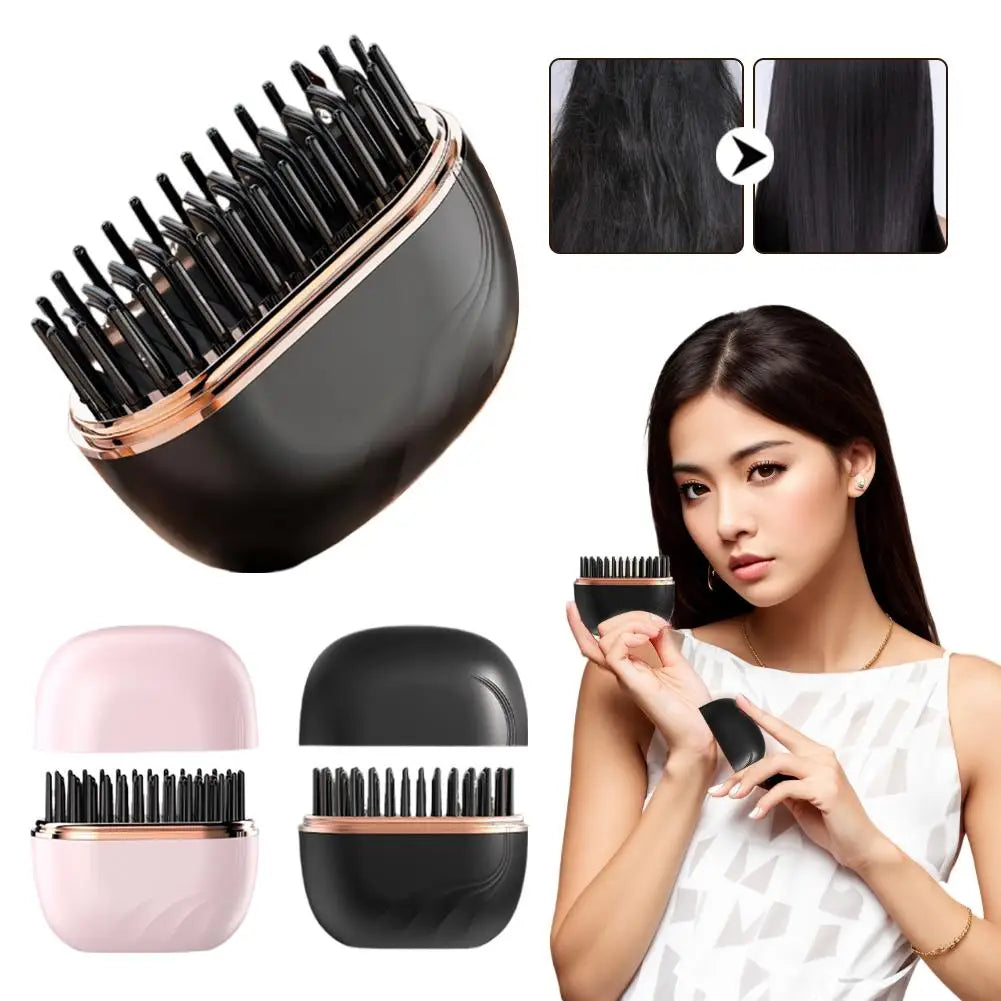 Mini Rechargeable Hair Straightener Brush 3 Speed Temp Portable Travel Styling Tool