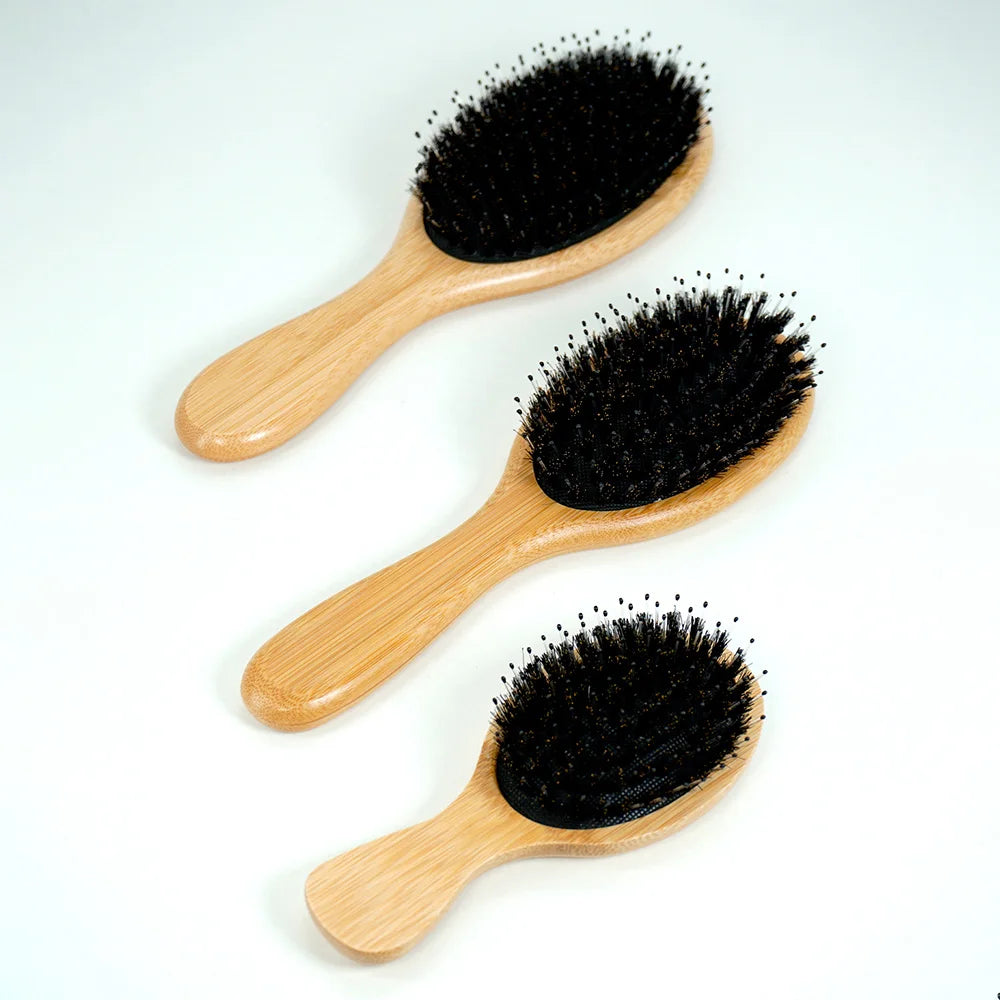 Bamboo Boar Bristle Hair Brush Air Cushion Scalp Detangling Comb