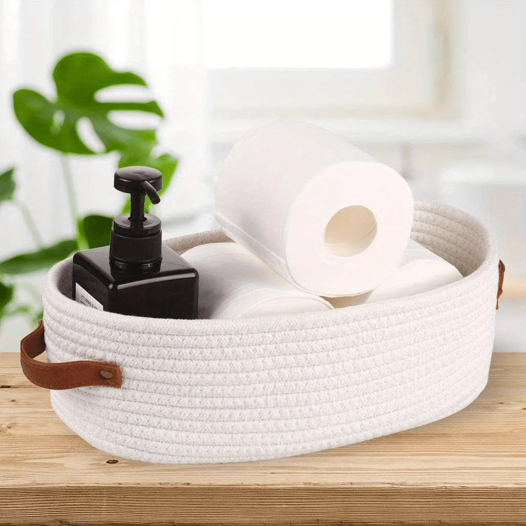 Oval Woven Storage Basket Bathroom Desktop Organizer
