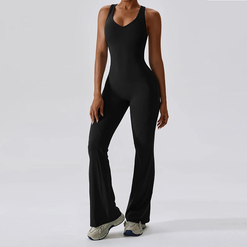 Women V Back Yoga Jumpsuit Sexy Gym Fitness Romper Bodysuit Sportswear