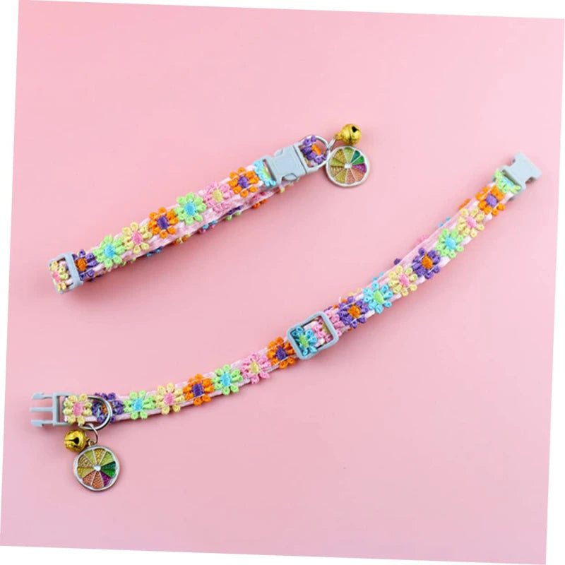 Rainbow Flower Cat Collar with Bell Adjustable Cute Lace Collar for Cats and Puppies
