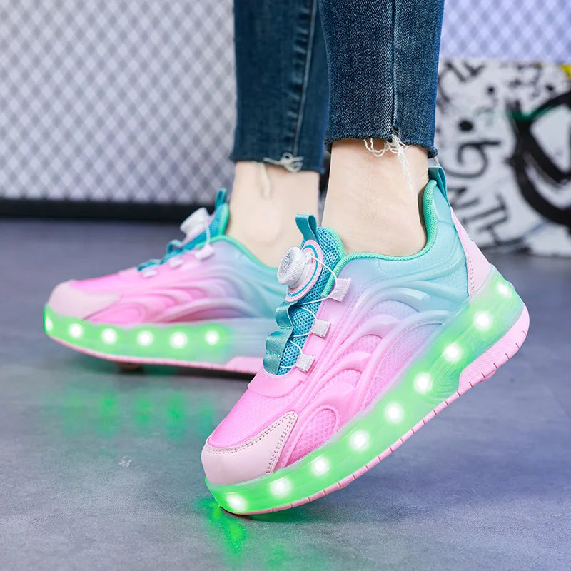 Kids LED Roller Skate Shoes USB Rechargeable Light Up Sneakers