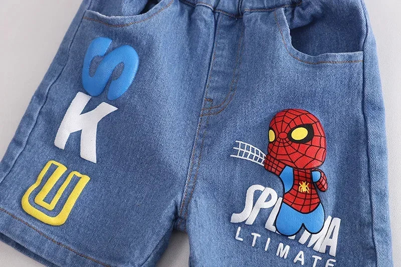Baby Boys Spider Hero Short Sleeve T-Shirt and Jeans Set Summer Outfit