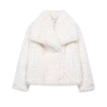 Women Brown Faux Fur Jacket Oversized Turn Down Collar Elegant Spring Summer Coat