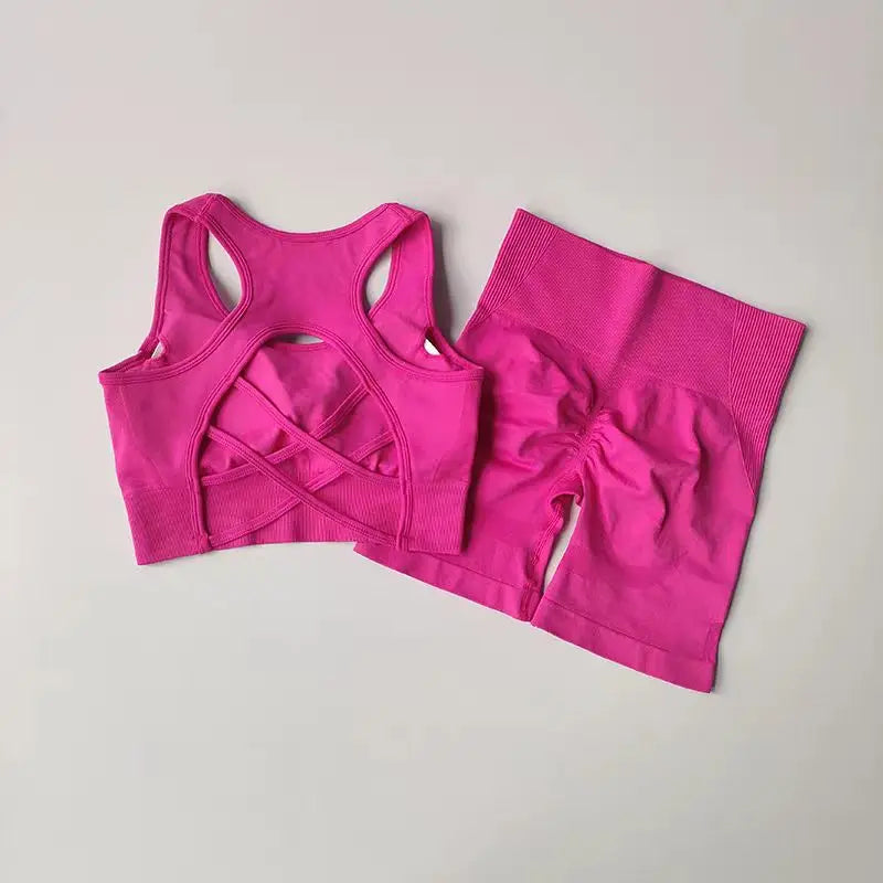 Seamless Yoga Set Women Bra Shorts High Waist Scrunch Butt Gym Outfit Fitness Set