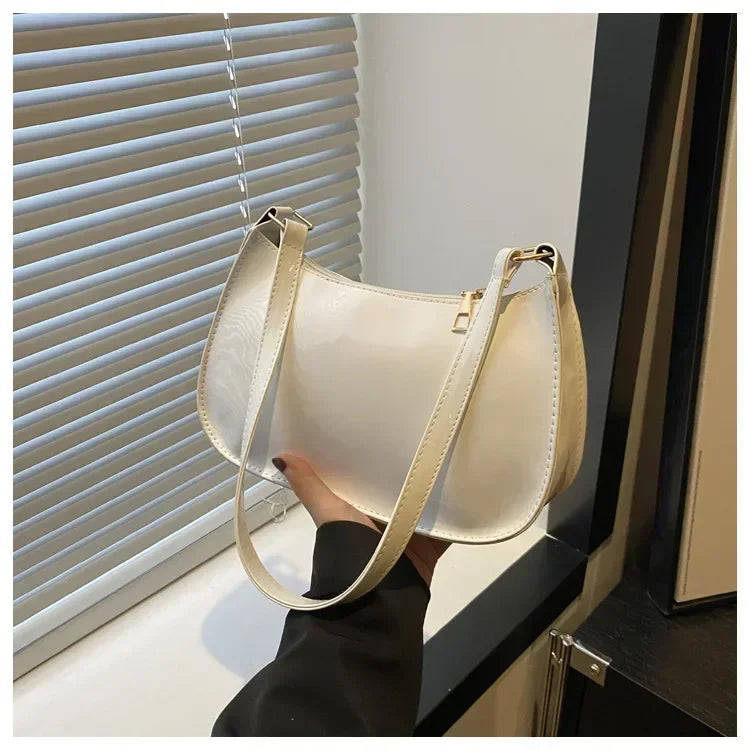 Women Patent Leather Shoulder Bag Fashion Zipper Handbag Style Commuter Bag