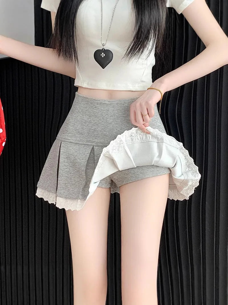Floral Edge Lace Pleated Skirt A-Line Fashion Versatile Women Skirt New Style