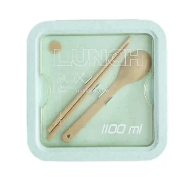 1100ml Lunch Box Bento Box with Spoon & Chopsticks Microwave Safe Wheat Straw Food Container for Kids Adults School Office