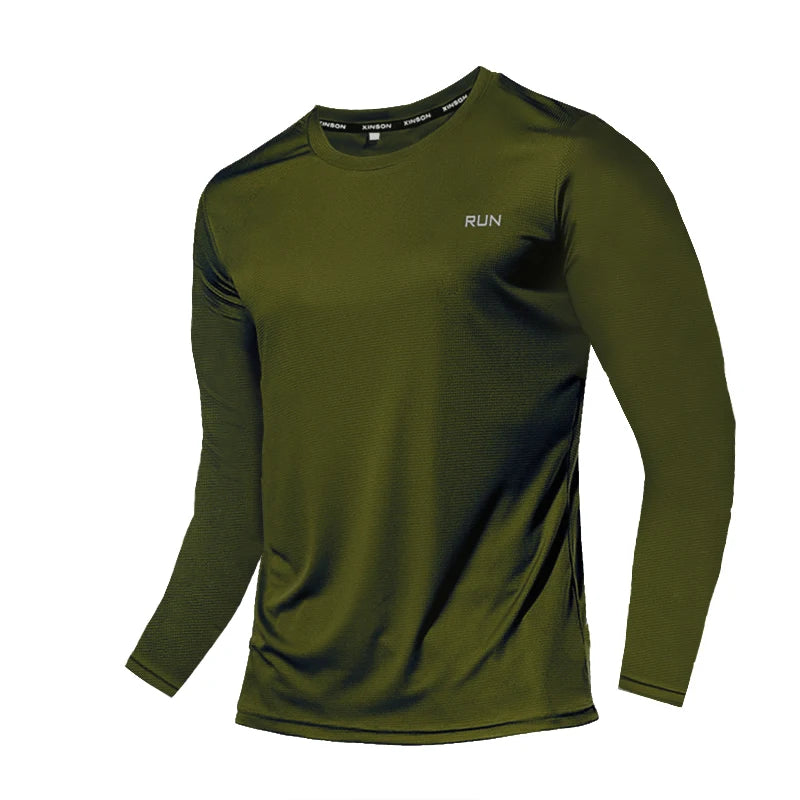 Men Ice Silk Long Sleeve Shirt Quick Dry Breathable Sun Protection Running Outdoor Sports Tee