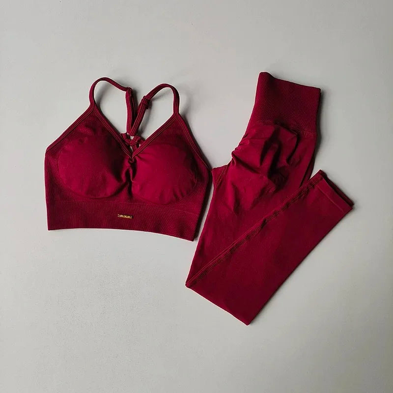 Women Seamless Yoga Set High Waisted Leggings & Sports Bra Gym Outfit