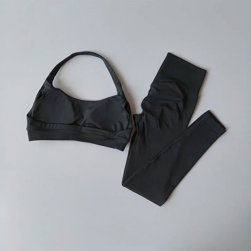 Seamless Yoga Set Women Beauty Back Sports Bra High Waist Leggings Gym Fitness Set