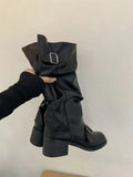 Women Knee High Platform Boots Chunky Heel Punk Gothic Leather Motorcycle Boots