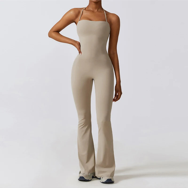 Women Sleeveless Yoga Jumpsuit Backless Flared Gym Sportswear Outfit