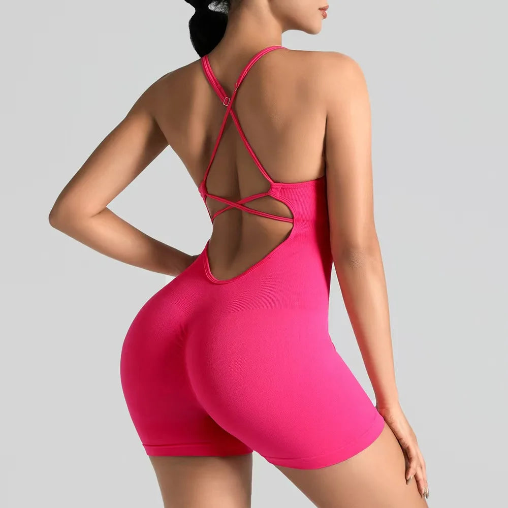 Women Seamless Yoga Jumpsuit Backless Workout Bodysuit Butt Lifting Gym Romper