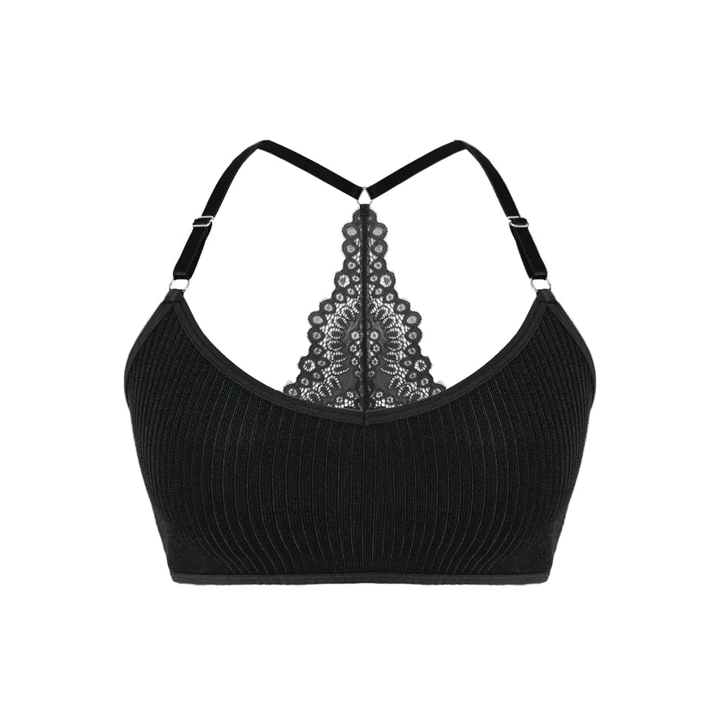 Sexy Lace Back Bralette Women Wireless Bra Backless Ribbed Camisole Breathable Comfortable Lingerie Top