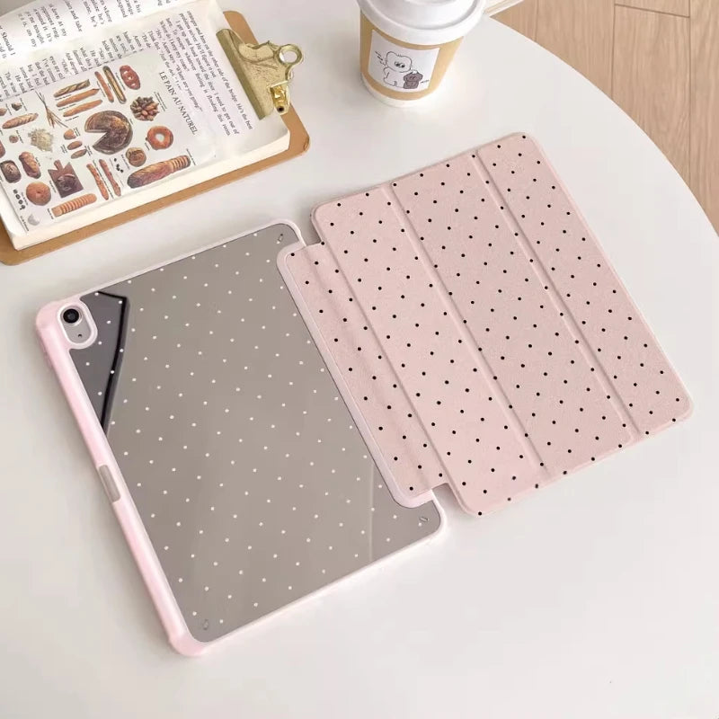 Black Polka Dot iPad Trifold Case Compatible with iPad Pro Air Mini Series
