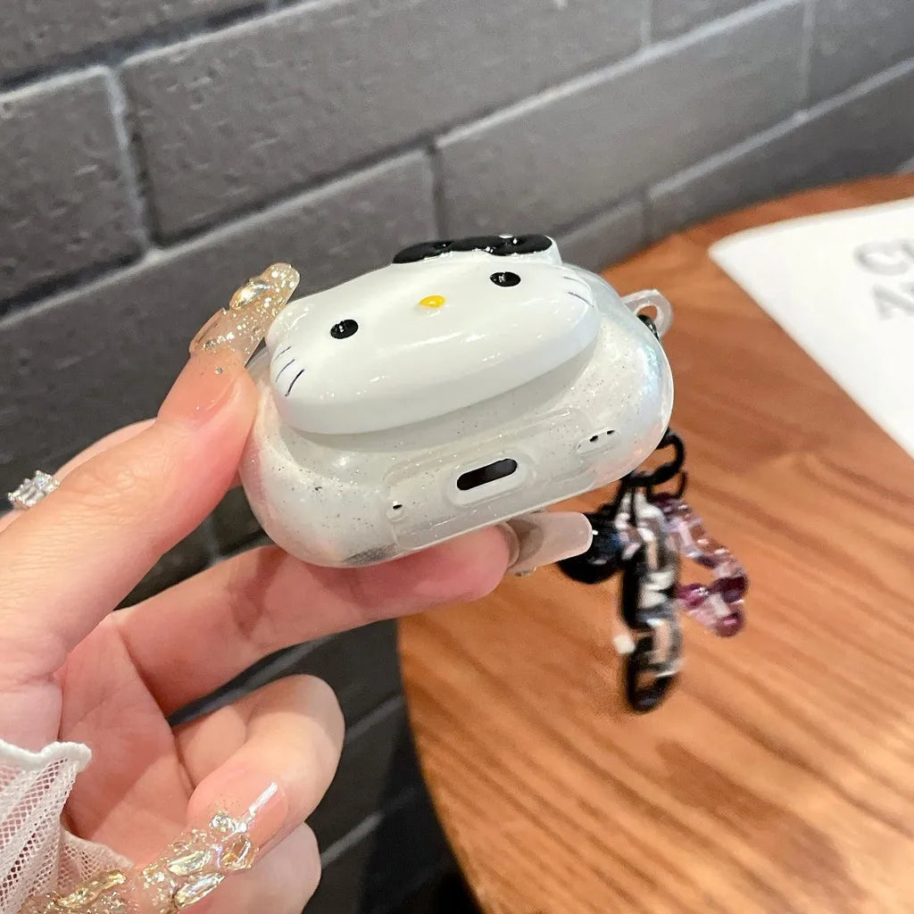 Cute Pink Hello Kitty Cat AirPods Pro Cartoon Protective Case with Keychain