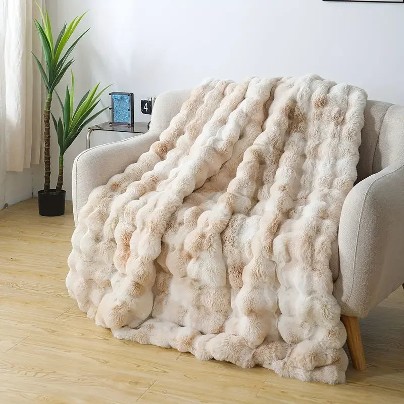 Faux Rabbit Fleece Blanket Soft Warm Throw Bedroom Living Room Dorm Cozy Blanket